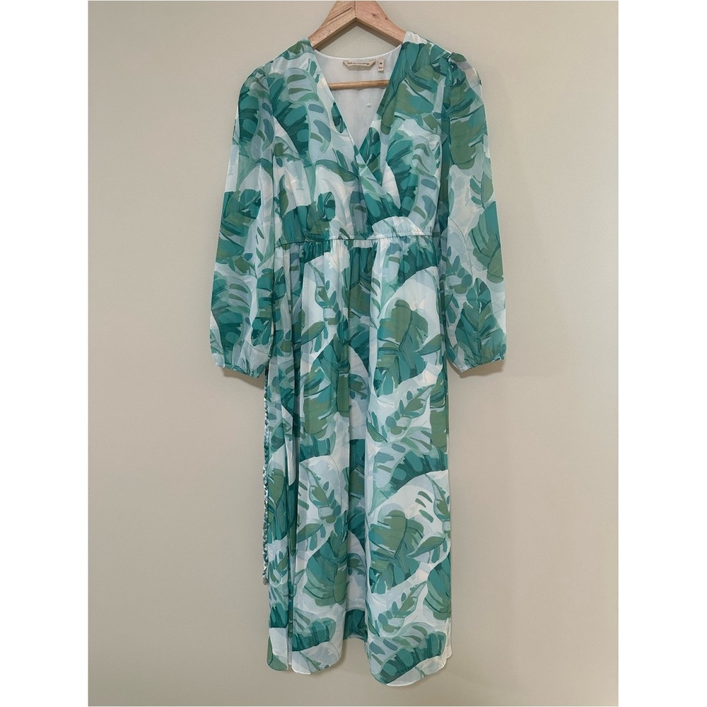 Tropical Botanical Soft Surroundings Wrap Dress PS Green Leafy Painterly Boho